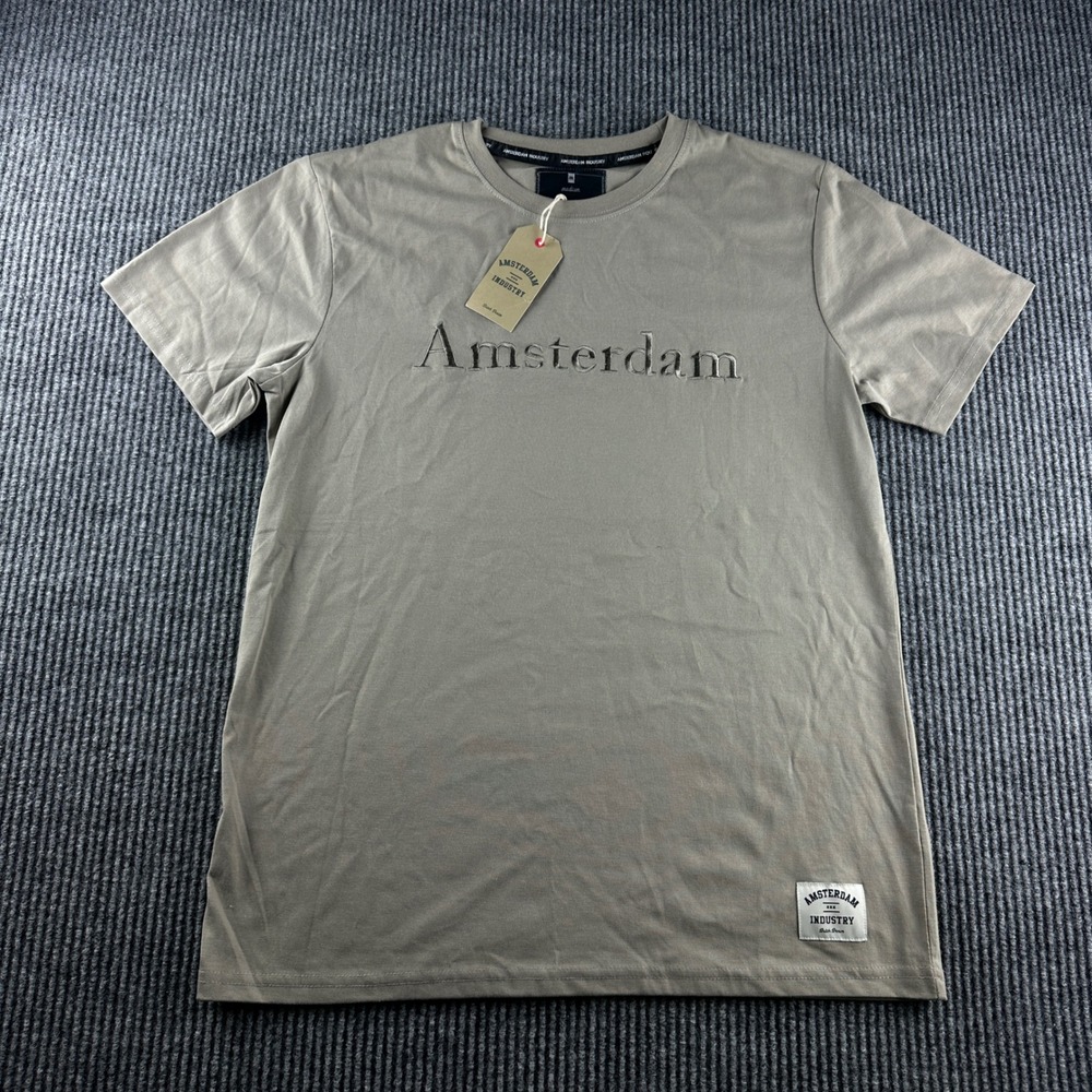 Amsterdam Industry Dutch Denim Mens T-Shirt Taupe Embroidered Graphic Tee M